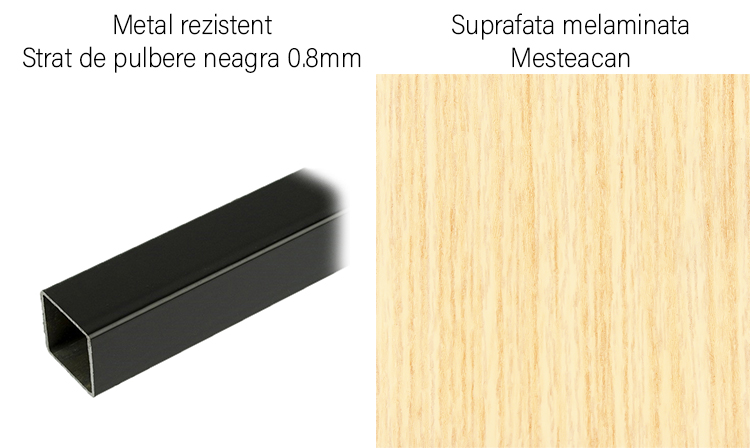 birou din mesteacan cu cadru metalic detalii
