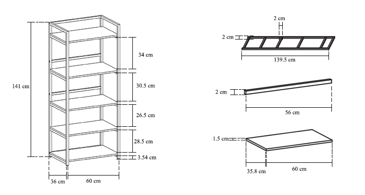 Raft cu 5 polite dimensiuni