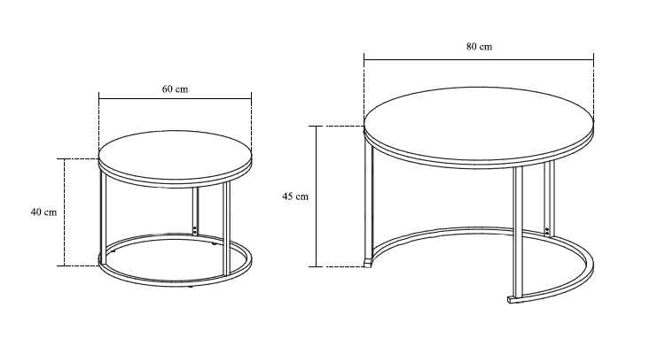 Set 2 masute de cafea mesteacan dimensiuni